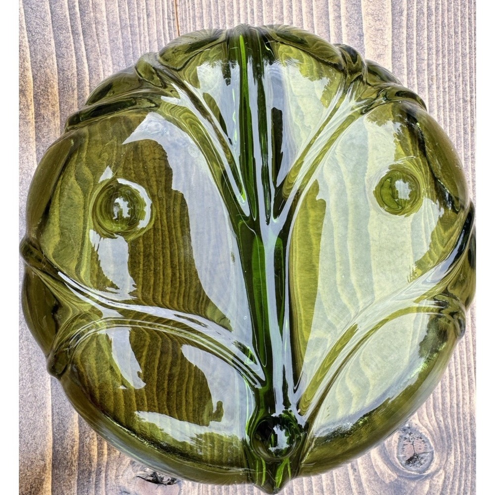 Vintage Olive Green Divided Relish Dish Avocado Glass Serving Bowl MCM Conditio